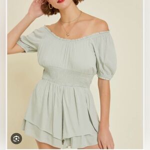 Women's Light Green Ruffled Romper